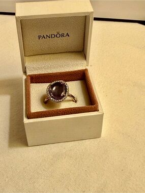 Pandora Silver Ring  Glamorous Legacy Amethyst Ring Size 9
